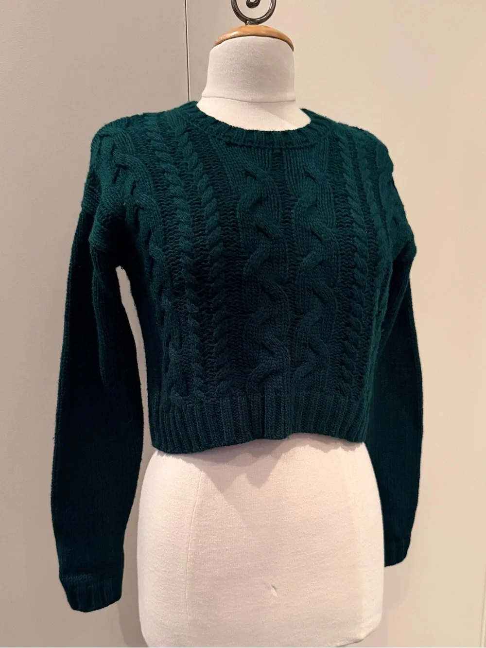 Lucca Couture Dark Teal Cable Knit Cropped Crew Sweater - Picture 2 of 7